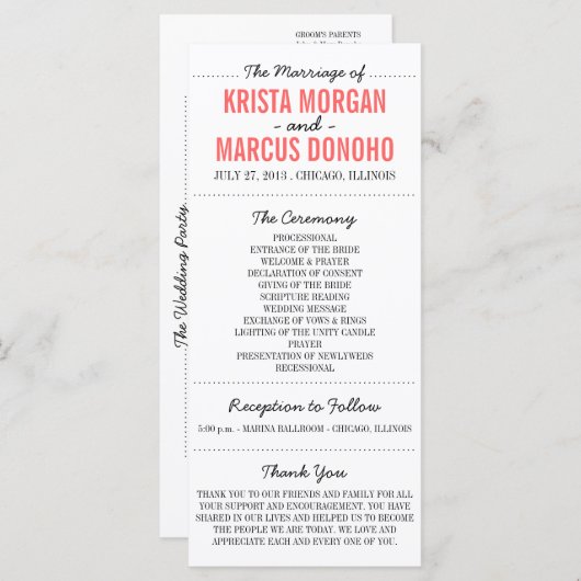 Einfache Silhouetten Hochzeitsprogramm Rackkarte c Programm (Vorne/Hinten)