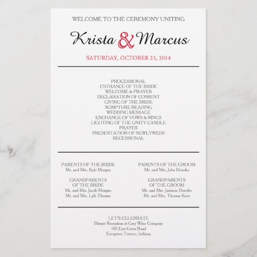 Einfache Silhouetten Hochzeitsprogramme Flyer (Vorderseite)