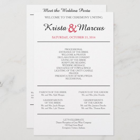 Einfache Silhouetten Hochzeitsprogramme Flyer (Vorne/Hinten)