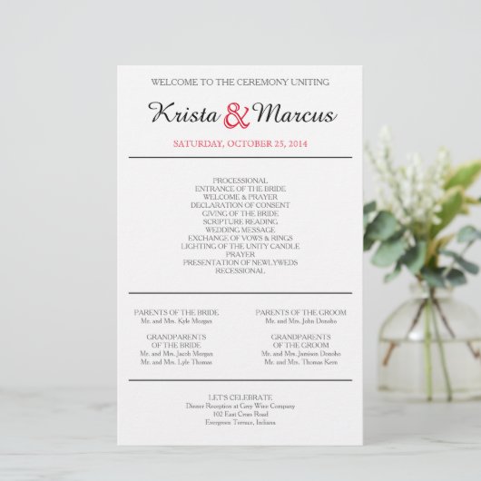 Einfache Silhouetten Hochzeitsprogramme Flyer (Stehend Vorderseite)