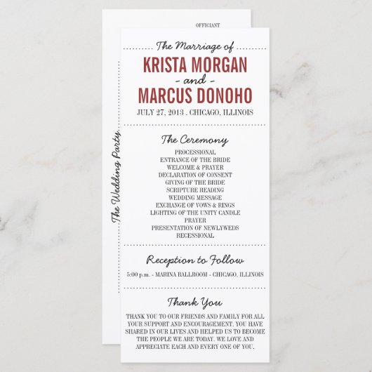 Einfache Silhouetten Hochzeitsprogrammkarte 3RF Programm (Vorne/Hinten)