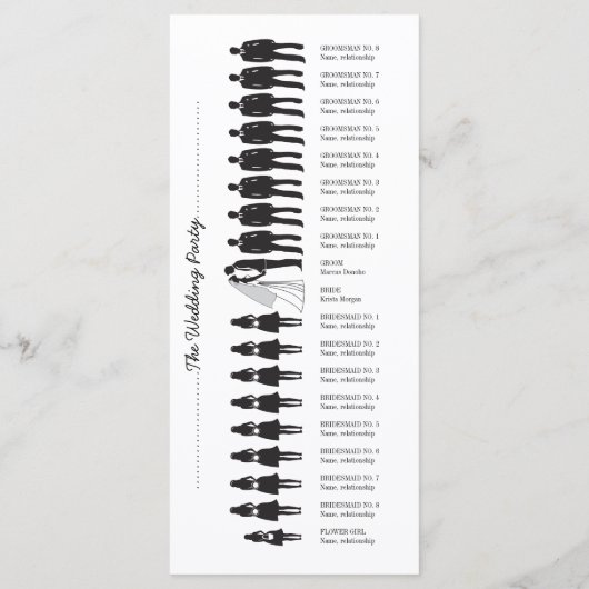 Einfache Silhouetten Hochzeitsprogrammkarte 7 Programm (Rückseite)