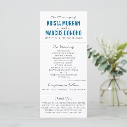 Einfache Silhouetten Hochzeitsprogrammkarte - 8 Programm (Stehend Vorderseite)