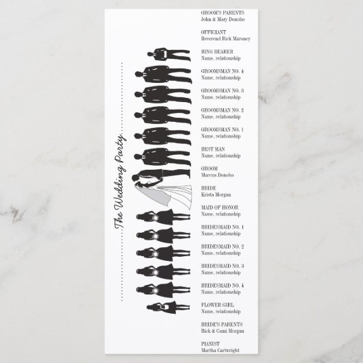 Einfache Silhouetten Hochzeitsprogrammkarte 8 Programm (Rückseite)
