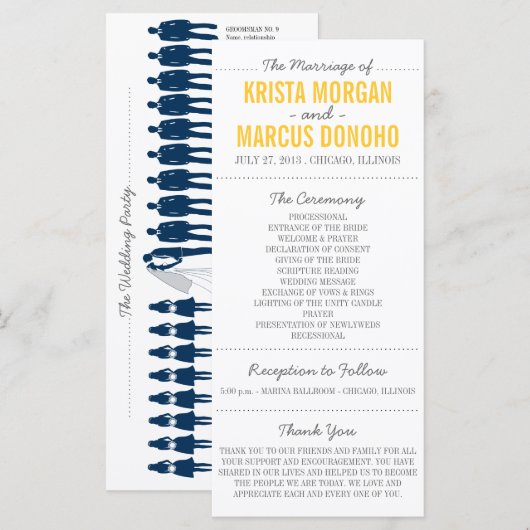 Einfache Silhouetten Hochzeitsprogrammkarte - Navy Programm (Vorne/Hinten)