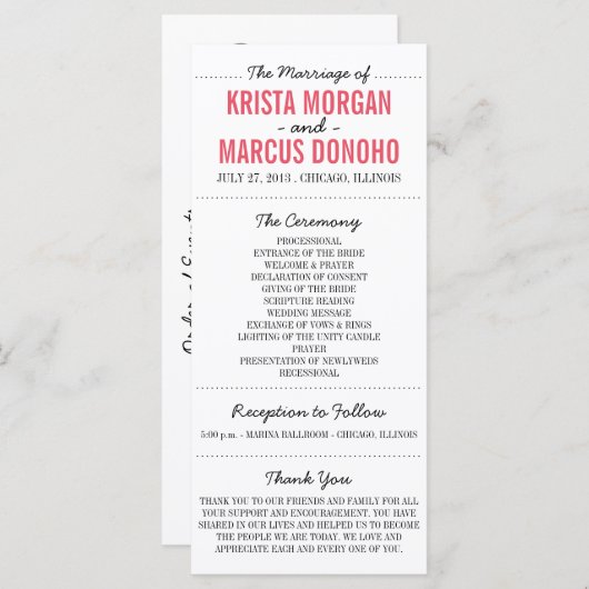 Einfache Silhouetten Hochzeitsprogrammkarte Programm (Vorne/Hinten)