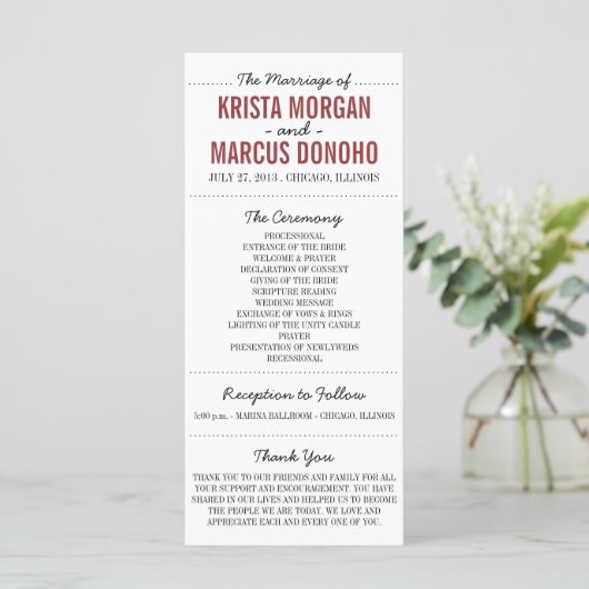 Einfache Silhouetten Hochzeitsprogrammkarte Programm (Stehend Vorderseite)
