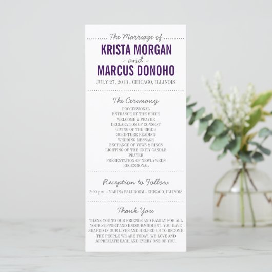 Einfache Silhouetten Hochzeitsprogrammkarte Programm (Stehend Vorderseite)