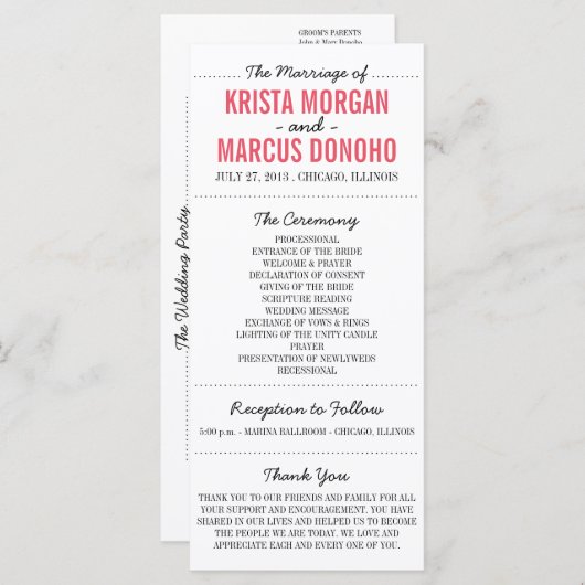 Einfache Silhouetten Hochzeitsprogrammkarte Programm (Vorne/Hinten)