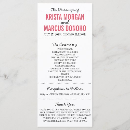 Einfache Silhouetten Hochzeitsprogrammkarte Programm (Vorderseite)