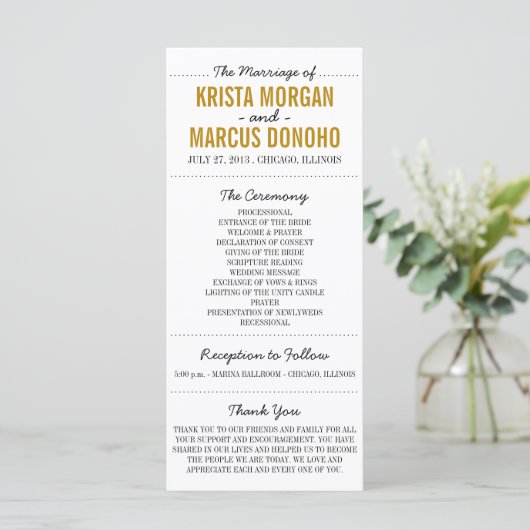 Einfache Silhouetten Hochzeitsprogrammkarte Programm (Stehend Vorderseite)