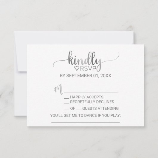 Einfache Silver Calligraphy Song Request RSVP Card (Rückseite)