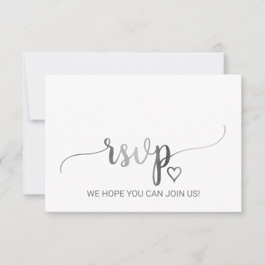 Einfache Silver Calligraphy Song Request RSVP Card Karte (Vorderseite)