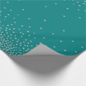 Einfache Silver Confetti über Aquamarines Festhalt Geschenkpapier (Ecke)