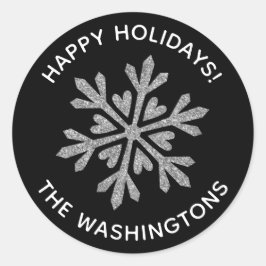 Einfache Silver Glitzer Schneeflocke Runder Aufkleber