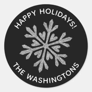 Einfache Silver Glitzer Schneeflocke Runder Aufkleber