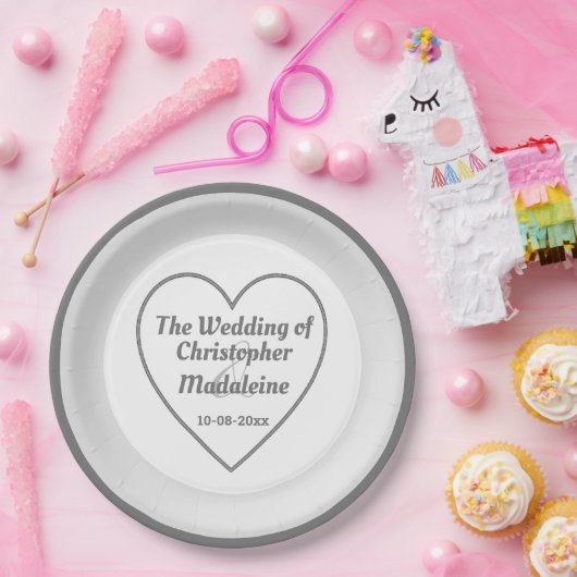 Einfache Silver Gray and White Wedding Pappteller (Party)