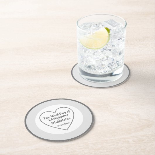 Einfache Silver Gray and White Wedding Runder Pappuntersetzer (Vor Ort)