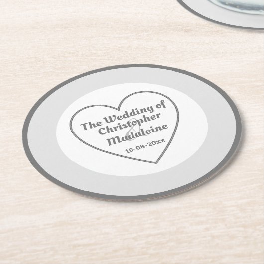 Einfache Silver Gray and White Wedding Runder Pappuntersetzer (Angewinkelt)