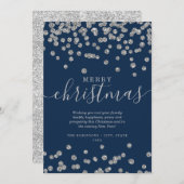 Einfache Silver Holidays Glitzer Navy Feiertagskarte (Vorne/Hinten)