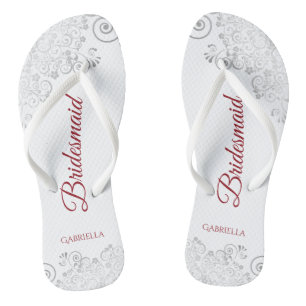 Einfache Silver Lace & Red Script Brautmädchen Hoc Badesandalen