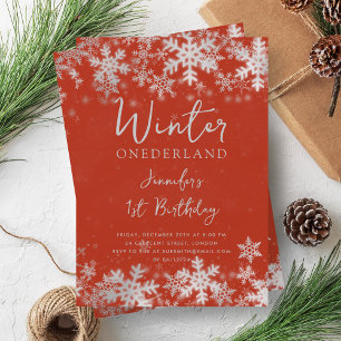 Einfache Silver Red Winter ONEDERLAND 1. Geburtsta Einladung
