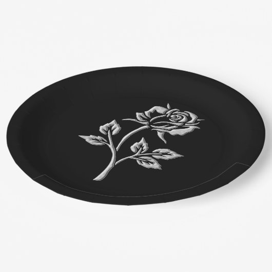 Einfache Silver-Rose Pappteller (Schrägansicht)
