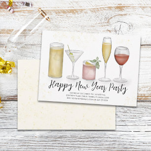 Einfache Silvesterparty-Cocktail-Drinks-Wasserfarb Einladung