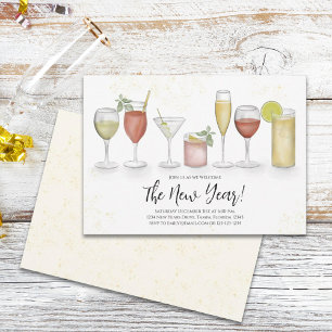 Einfache Silvesterparty-Cocktail-Drinks-Wasserfarb Einladung