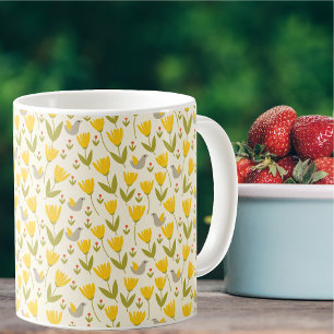 Einfache skandinavische Blume und Vogelmuster Kaffeetasse