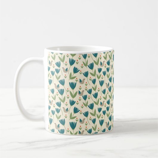 Einfache skandinavische Blume und Vogelmuster Kaffeetasse (Links)