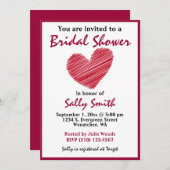 Einfache Sketchy Red Heart Bridal Dusche Einladung (Vorne/Hinten)
