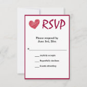 Einfache Sketchy Red Heart Wedding RSVP Karte (Vorderseite)