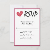 Einfache Sketchy Red Heart Wedding RSVP Karte (Vorderseite)