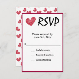 Einfache Sketchy Red Heart Wedding RSVP Karte