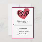 Einfache Sketchy Red Heart Wedding RSVP Karte (Vorderseite)
