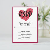 Einfache Sketchy Red Heart Wedding RSVP Karte (Stehend Vorderseite)