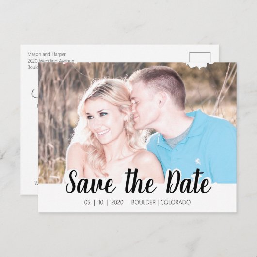 Einfache Skript-Auswahl | Save The Date Postkarte (Vorne/Hinten)