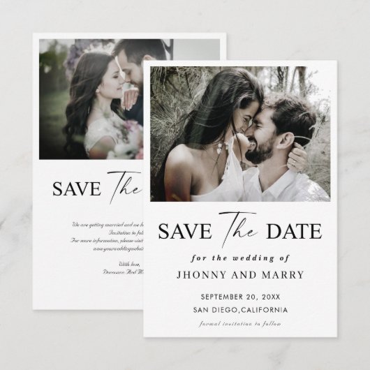 Einfache Skript-Foto-Hochzeit speichern Sie die Da Save The Date (Vorne/Hinten)