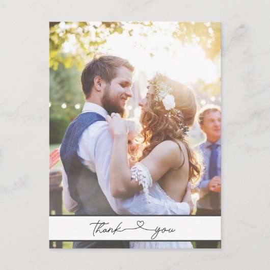 Einfache Skript-Foto Hochzeitbudget Vielen Dank Postkarte (Vorderseite)