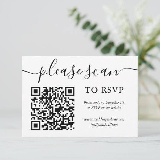 Einfache Skript-Foto-Hochzeiten RSVP QR-Code-Karte (Stehend Vorderseite)