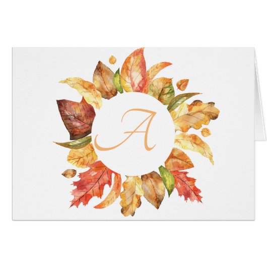 Einfache Skript-Herbstlaub Wreath Monogram (Vorderseite (Horizontal))
