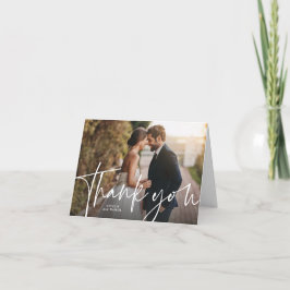 Einfache Skript-kasuelle Drei-Foto-Hochzeit Dankeskarte