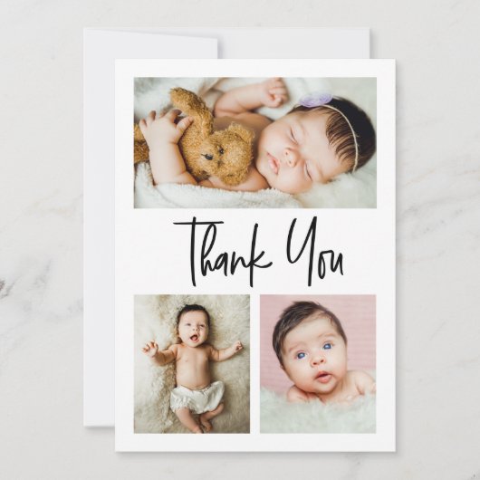 Einfache Skript mehrere Fotos Collage Baby Dusche Dankeskarte (Vorderseite)