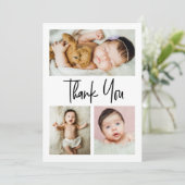 Einfache Skript mehrere Fotos Collage Baby Dusche Dankeskarte (Stehend Vorderseite)