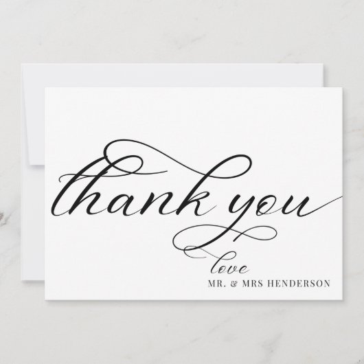 Einfache Skript Minimalistisch Hochzeit Dankeschön Dankeskarte (Vorderseite)