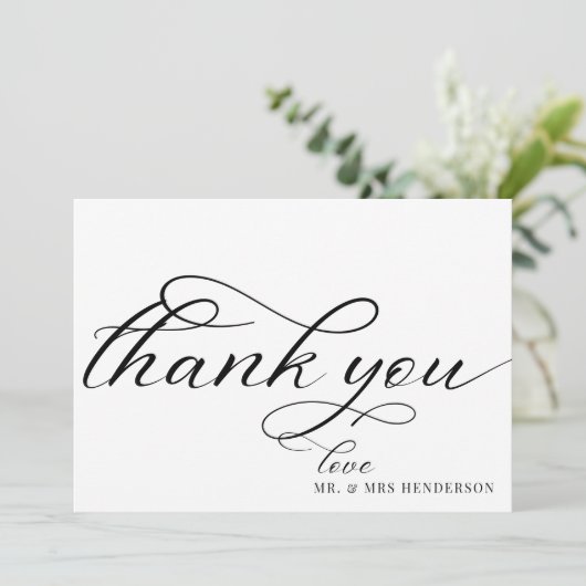 Einfache Skript Minimalistisch Hochzeit Dankeschön Dankeskarte (Stehend Vorderseite)