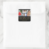 Einfache Skript Multi Foto Abschluss Ankündigung Quadratischer Aufkleber (Tasche)