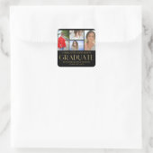 Einfache Skript Multi Foto Abschluss Ankündigung Quadratischer Aufkleber (Tasche)