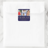 Einfache Skript Multi Foto Abschluss Ankündigung Quadratischer Aufkleber (Tasche)